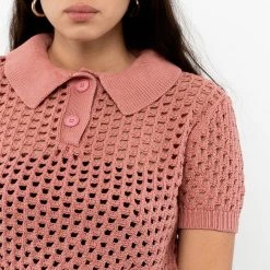 Los Angeles Apparel Women's RFK54 - Mesh Knit Cropped Polo Sweater