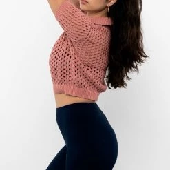 Los Angeles Apparel Women's RFK54 - Mesh Knit Cropped Polo Sweater