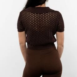 Los Angeles Apparel Women's RFK54 - Mesh Knit Cropped Polo Sweater