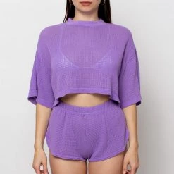 Los Angeles Apparel RIN331GD - Cotton Fishnet Garment Dye Crop Top Women's