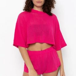 Los Angeles Apparel RIN331GD - Cotton Fishnet Garment Dye Crop Top Women's