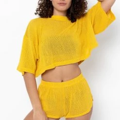 Los Angeles Apparel RIN331GD - Cotton Fishnet Garment Dye Crop Top Women's