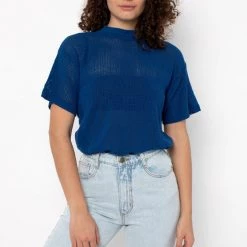 Los Angeles Apparel Women's RIN401GD - Cotton Mock Neck Fishnet Garment Dye T-Shirt