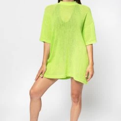 Los Angeles Apparel Women's RIN500GD - Cotton Fishnet Mock Neck Big Tee