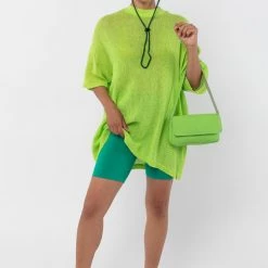 Los Angeles Apparel Women's RIN500GD - Cotton Fishnet Mock Neck Big Tee