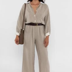 Los Angeles Apparel RLIN512GD - Linen Jumpsuit With Cotton Rib Women's
