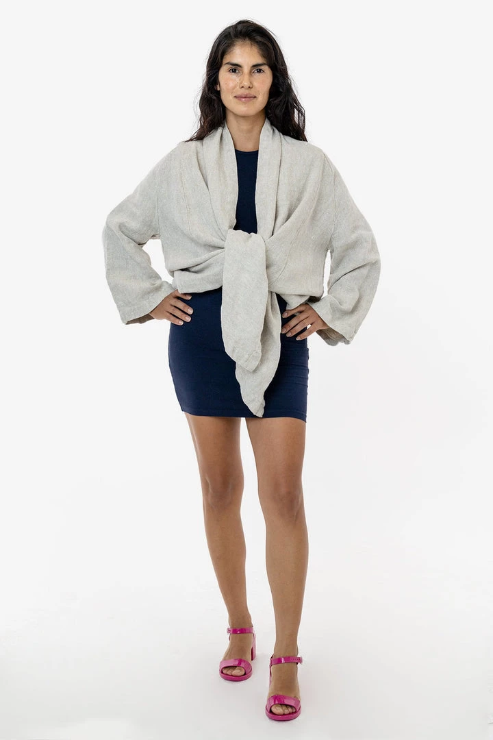 Los Angeles Apparel RLINBURGD - Linen Burlap Tie Front Cardigan 5 Los Angeles Apparel RLINBURGD - Linen Burlap Tie Front Cardigan
