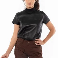 Los Angeles Apparel RLTH3401 - Leather Mockneck Tee Women's