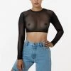 Los Angeles Apparel RNS079 - Micro Mesh Long Sleeve Crop Top Women's