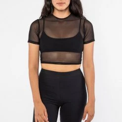 Los Angeles Apparel RNS078 - Micromesh Short Sleeve Crop Top Tee Shirt Women's