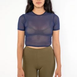 Los Angeles Apparel RNS078 - Micromesh Short Sleeve Crop Top Tee Shirt Women's