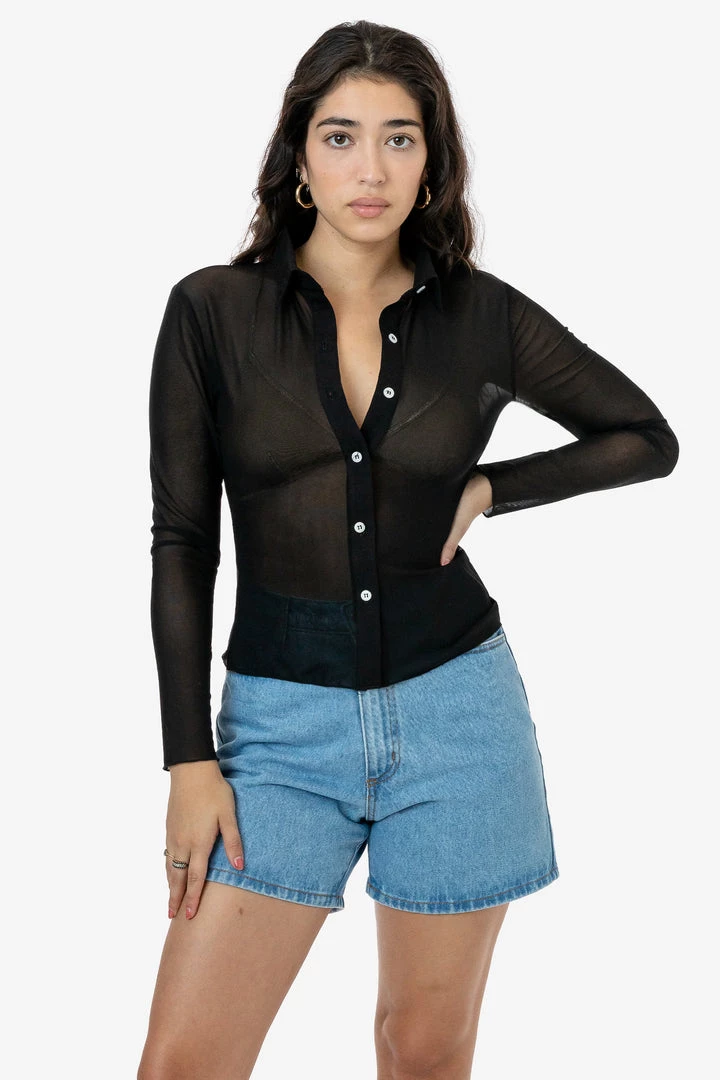 Los Angeles Apparel RNS745 - Micro Mesh Long Sleeve Button Up Women's 5 Los Angeles Apparel RNS745 - Micro Mesh Long Sleeve Button Up Women's