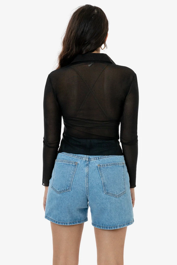 Los Angeles Apparel RNS745 - Micro Mesh Long Sleeve Button Up Women's 7 Los Angeles Apparel RNS745 - Micro Mesh Long Sleeve Button Up Women's