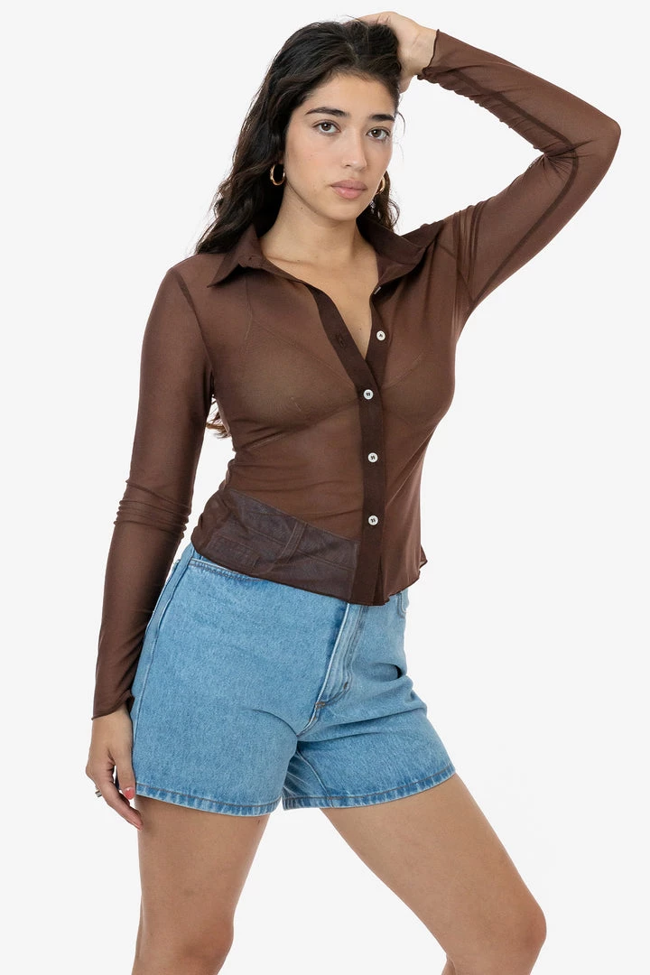 Los Angeles Apparel RNS745 - Micro Mesh Long Sleeve Button Up Women's 4 Los Angeles Apparel RNS745 - Micro Mesh Long Sleeve Button Up Women's