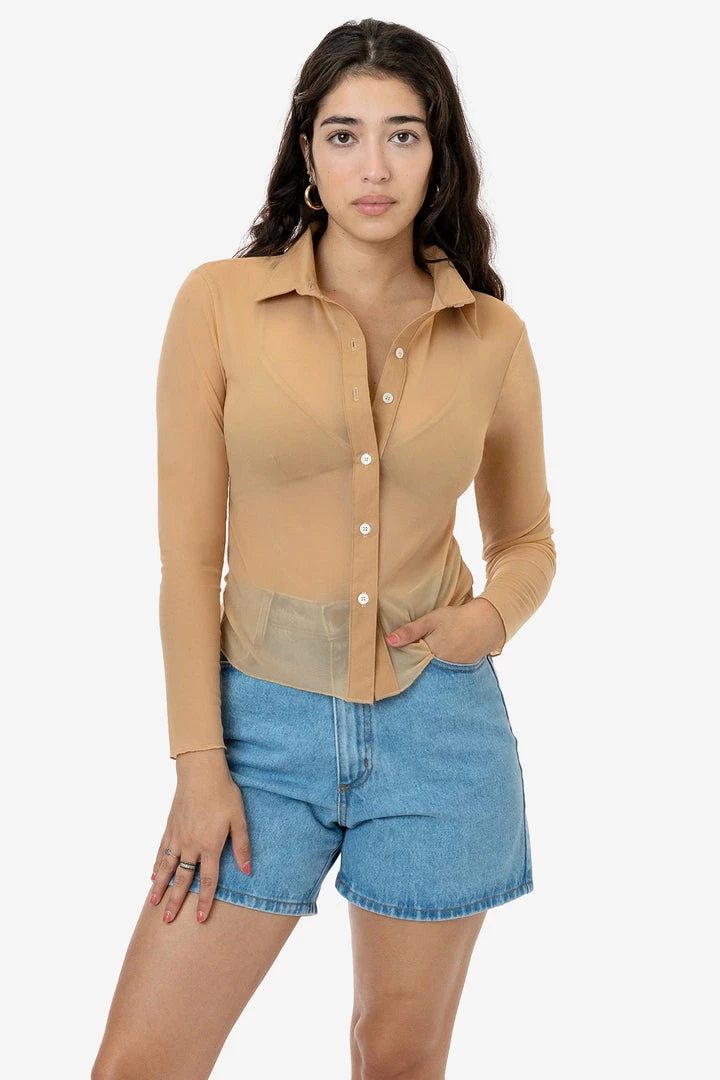 Los Angeles Apparel RNS745 - Micro Mesh Long Sleeve Button Up Women's 3 Los Angeles Apparel RNS745 - Micro Mesh Long Sleeve Button Up Women's