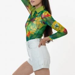 Los Angeles Apparel Women's RNS745P - Printed Micro Mesh Long Sleeve Button Up 23 Los Angeles Apparel Women's RNS745P - Printed Micro Mesh Long Sleeve Button Up