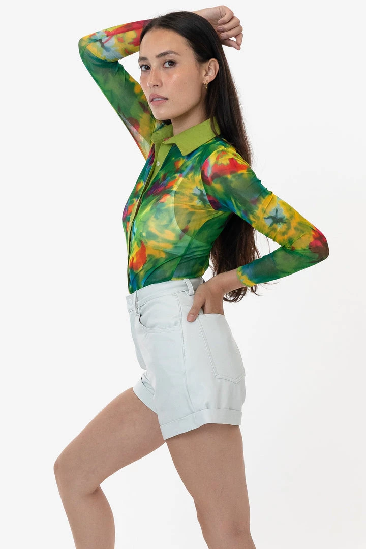 Los Angeles Apparel Women's RNS745P - Printed Micro Mesh Long Sleeve Button Up 5 Los Angeles Apparel Women's RNS745P - Printed Micro Mesh Long Sleeve Button Up