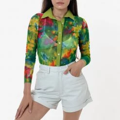 Los Angeles Apparel Women's RNS745P - Printed Micro Mesh Long Sleeve Button Up 37 Los Angeles Apparel Women's RNS745P - Printed Micro Mesh Long Sleeve Button Up