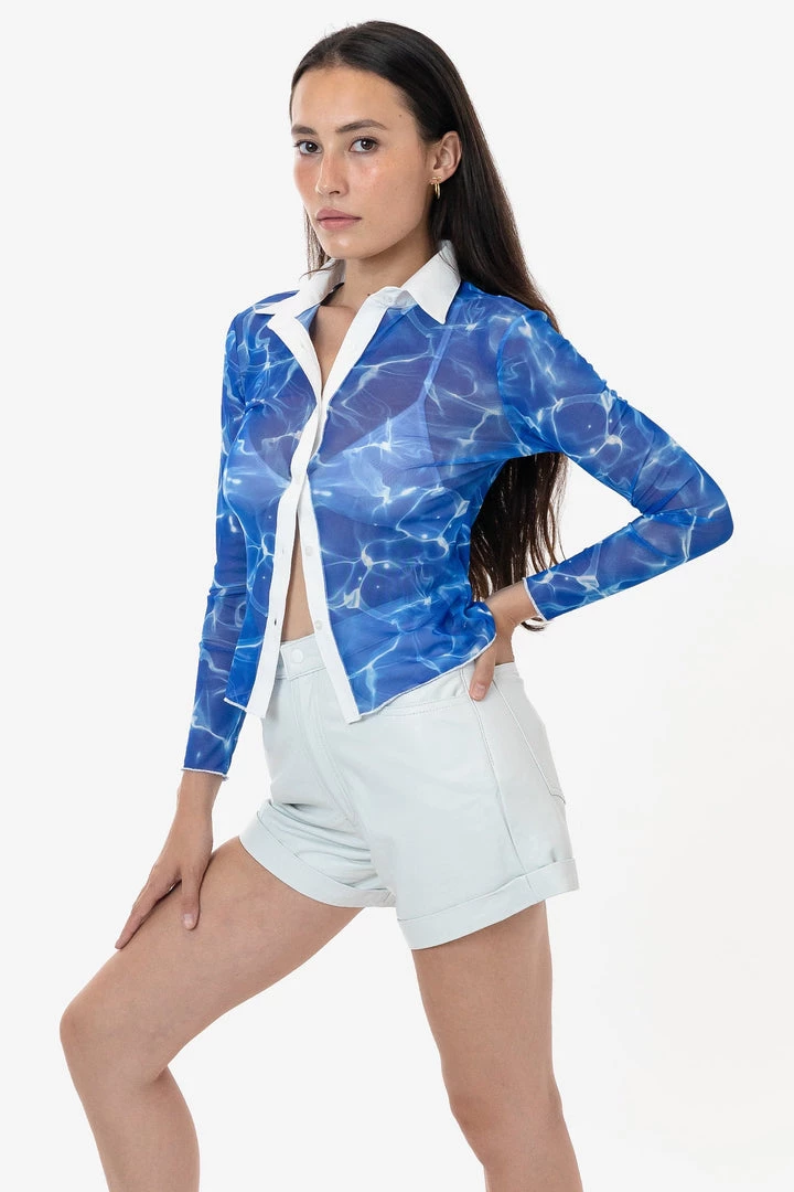 Los Angeles Apparel Women's RNS745P - Printed Micro Mesh Long Sleeve Button Up 3 Los Angeles Apparel Women's RNS745P - Printed Micro Mesh Long Sleeve Button Up