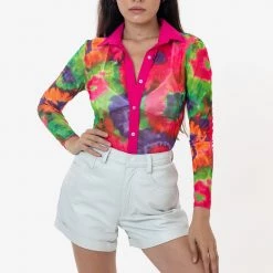 Los Angeles Apparel Women's RNS745P - Printed Micro Mesh Long Sleeve Button Up 26 Los Angeles Apparel Women's RNS745P - Printed Micro Mesh Long Sleeve Button Up