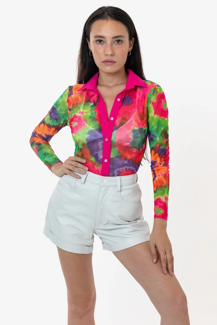 Los Angeles Apparel Women's RNS745P - Printed Micro Mesh Long Sleeve Button Up 8 Los Angeles Apparel Women's RNS745P - Printed Micro Mesh Long Sleeve Button Up