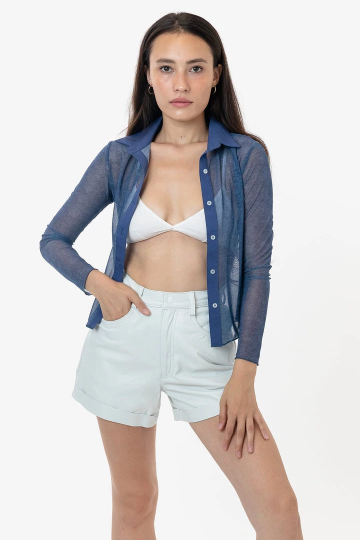 Los Angeles Apparel Women's RNS745P - Printed Micro Mesh Long Sleeve Button Up 4 Los Angeles Apparel Women's RNS745P - Printed Micro Mesh Long Sleeve Button Up