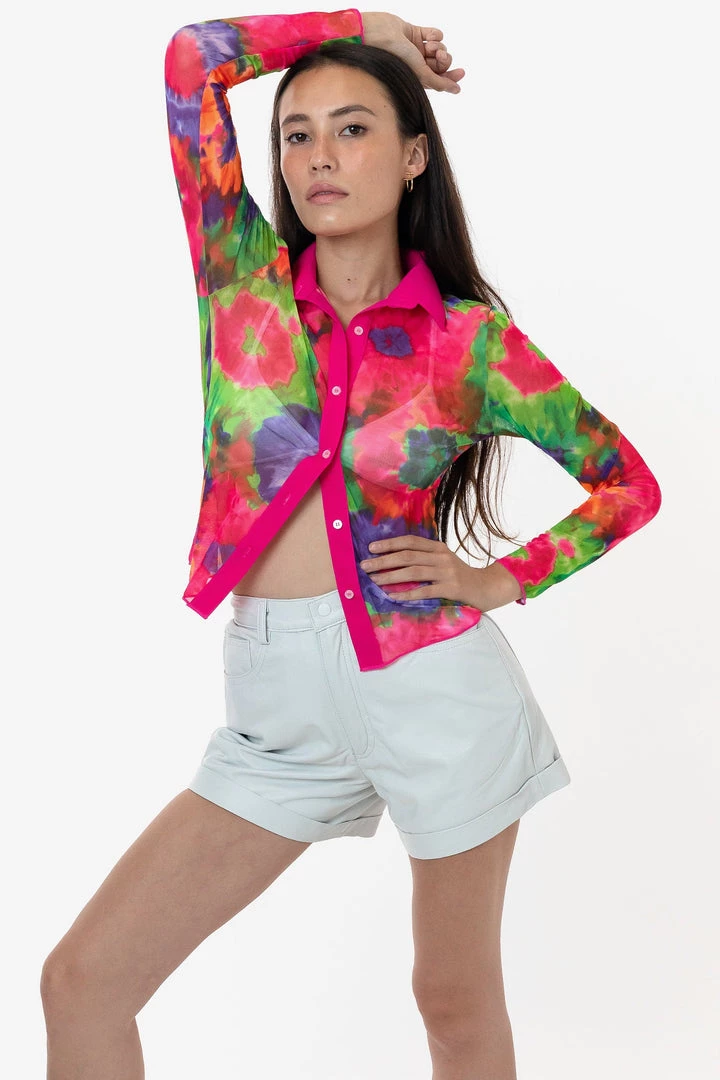 Los Angeles Apparel Women's RNS745P - Printed Micro Mesh Long Sleeve Button Up 15 Los Angeles Apparel Women's RNS745P - Printed Micro Mesh Long Sleeve Button Up