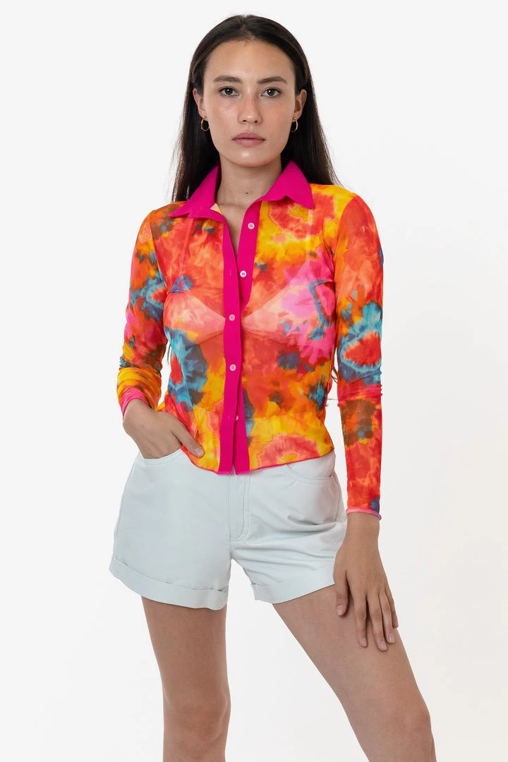 Los Angeles Apparel Women's RNS745P - Printed Micro Mesh Long Sleeve Button Up 16 Los Angeles Apparel Women's RNS745P - Printed Micro Mesh Long Sleeve Button Up
