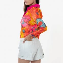 Los Angeles Apparel Women's RNS745P - Printed Micro Mesh Long Sleeve Button Up 31 Los Angeles Apparel Women's RNS745P - Printed Micro Mesh Long Sleeve Button Up