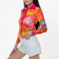 Los Angeles Apparel Women's RNS745P - Printed Micro Mesh Long Sleeve Button Up 35 Los Angeles Apparel Women's RNS745P - Printed Micro Mesh Long Sleeve Button Up