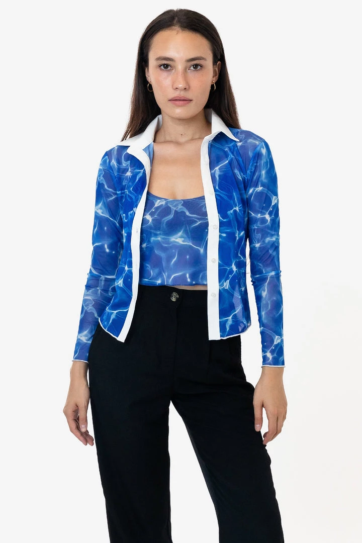 Los Angeles Apparel Women's RNS745P - Printed Micro Mesh Long Sleeve Button Up 11 Los Angeles Apparel Women's RNS745P - Printed Micro Mesh Long Sleeve Button Up