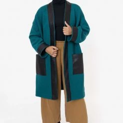 Los Angeles Apparel RWL100 - Wool Coat With Leather Trim Women's