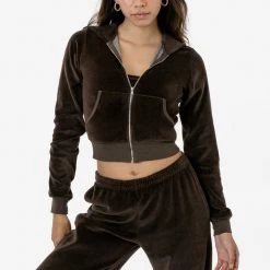Los Angeles Apparel Women's VLR310GD - Garment Dye Velour Mid-Length Zip-Up Hoodie