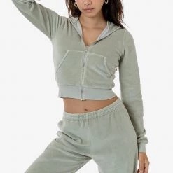 Los Angeles Apparel Women's VLR310GD - Garment Dye Velour Mid-Length Zip-Up Hoodie