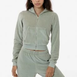 Los Angeles Apparel Women's VLR310GD - Garment Dye Velour Mid-Length Zip-Up Hoodie