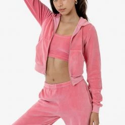 Los Angeles Apparel Women's VLR310GD - Garment Dye Velour Mid-Length Zip-Up Hoodie