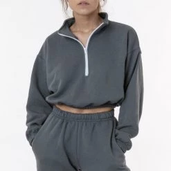 Los Angeles Apparel Women's F396 - Flex Fleece Half Zip Cropped Pullover