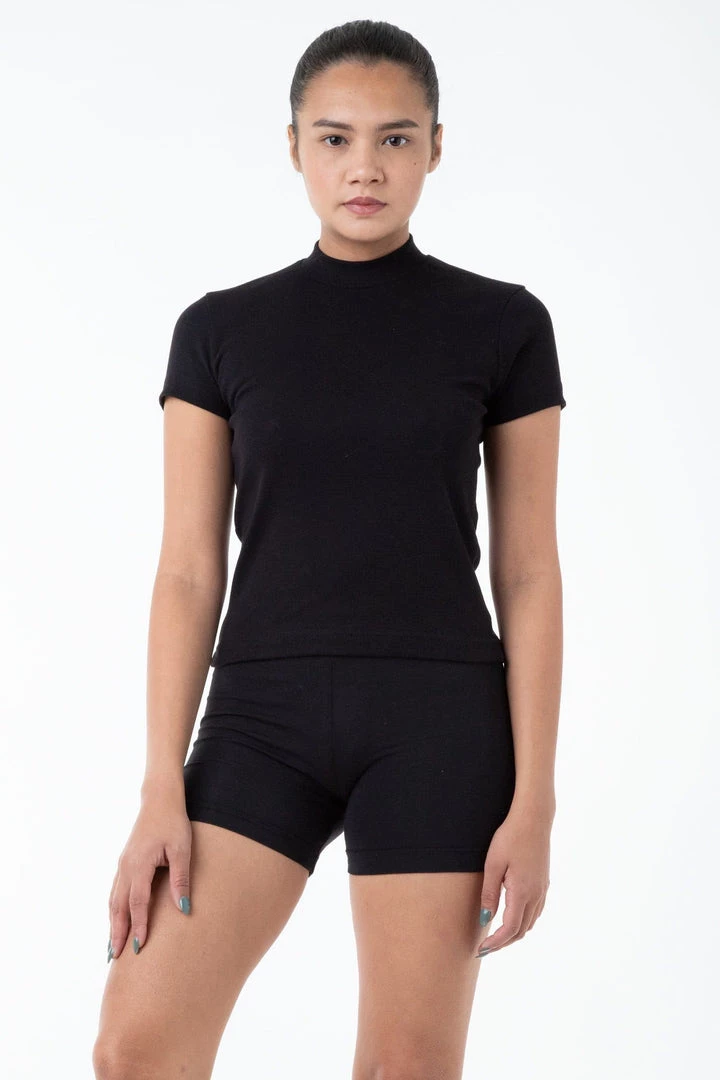 Los Angeles Apparel Women's R4309 - Mockneck Cap Sleeve Baby Tee 3 Los Angeles Apparel Women's R4309 - Mockneck Cap Sleeve Baby Tee