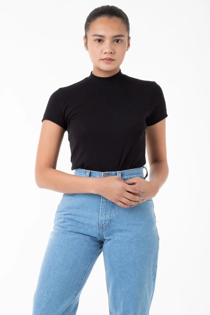 Los Angeles Apparel Women's R4309 - Mockneck Cap Sleeve Baby Tee 4 Los Angeles Apparel Women's R4309 - Mockneck Cap Sleeve Baby Tee