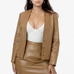 Los Angeles Apparel Women's RLH3000 - Leather Collarless Blazer