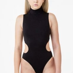 Los Angeles Apparel PON127 - Ponte Mockneck Cutout Bodysuit Women's