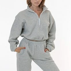 Los Angeles Apparel CF396 - Cotton Fleece Half Zip Cropped Pullover Women's