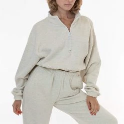Los Angeles Apparel CF396 - Cotton Fleece Half Zip Cropped Pullover Women's