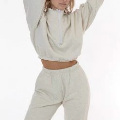 Los Angeles Apparel CF396 - Cotton Fleece Half Zip Cropped Pullover Women's