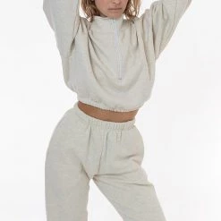 Los Angeles Apparel CF396 - Cotton Fleece Half Zip Cropped Pullover Women's