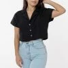 Los Angeles Apparel Women's RCP315GD - Boxy Cropped Camp Collar Shirt