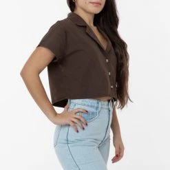 Los Angeles Apparel Women's RCP315GD - Boxy Cropped Camp Collar Shirt