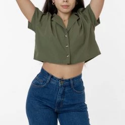 Los Angeles Apparel Women's RCP315GD - Boxy Cropped Camp Collar Shirt