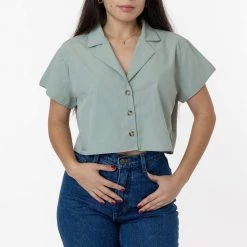 Los Angeles Apparel Women's RCP315GD - Boxy Cropped Camp Collar Shirt