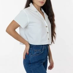 Los Angeles Apparel Women's RCP315GD - Boxy Cropped Camp Collar Shirt